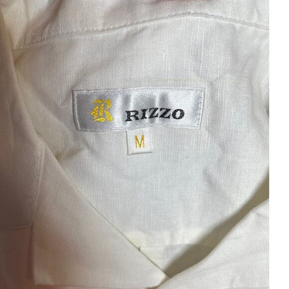 Rizzo White Linen Blend Button Shirt M Italian Style NWT - Picture 4 of 10